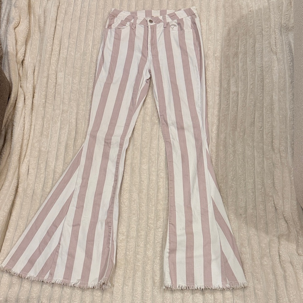 Altar'd State Beige and White Striped Trousers